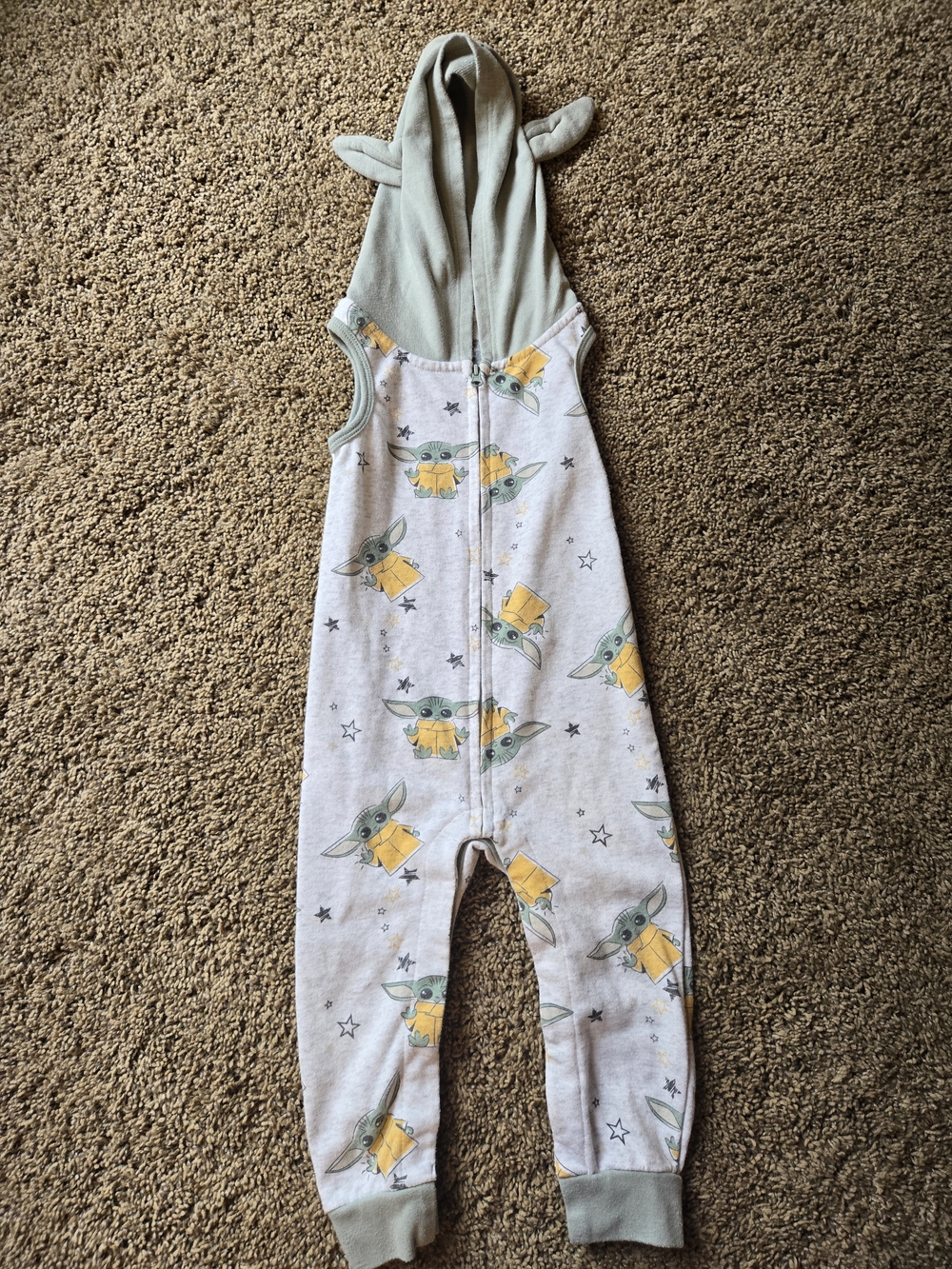 Baby Green Hooded Romper with Grogu Print